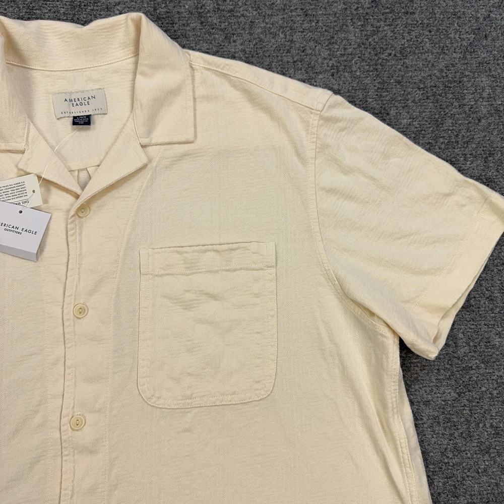 American Eagle Outfitters Shirt Mens L Beige Cotton Short Sleeve Button Up - Picture 4 of 10